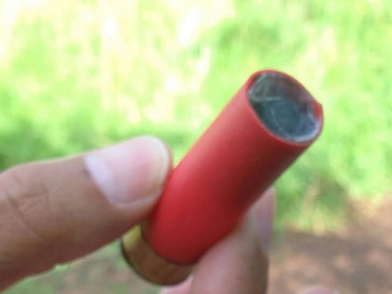 Cartucho calibre 16 supostamente usado por invasores da fazenda Cedro